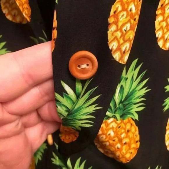 VTG 90s Maggy L Women's Pineapple Print Button‎ Down Long Sleeve Silk Blazer 14P - Picture 5 of 7